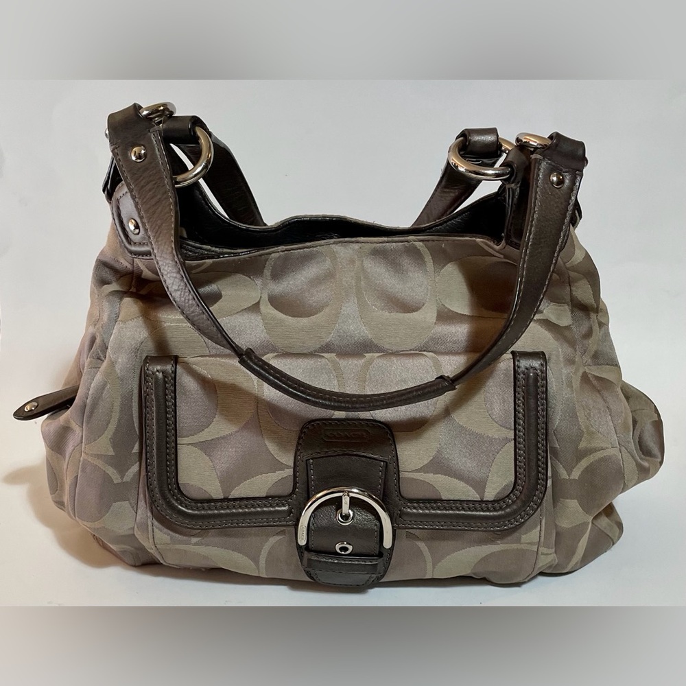 COACH Campbell Hobo Signature Logo Satchel Beige Shoulder Handbag